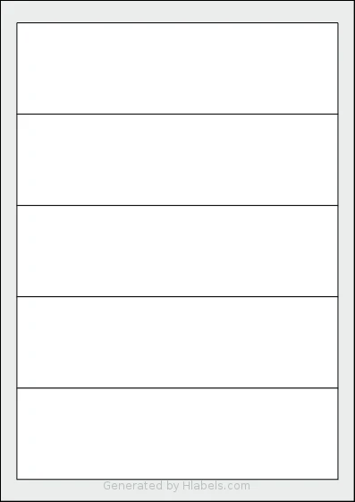 MrLabel® MR950 template with 5 rectangular 190 x 54 millimeter labels per sheet, on A4-size adhesive blank label sheets.