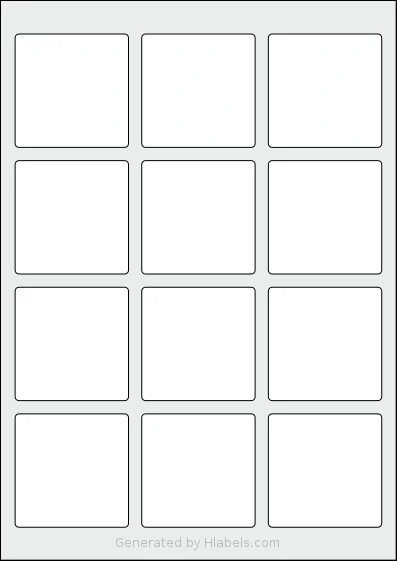MrLabel® MR960 template with 12 square 60 x 60 millimeter labels per sheet, on A4-size adhesive blank label sheets.
