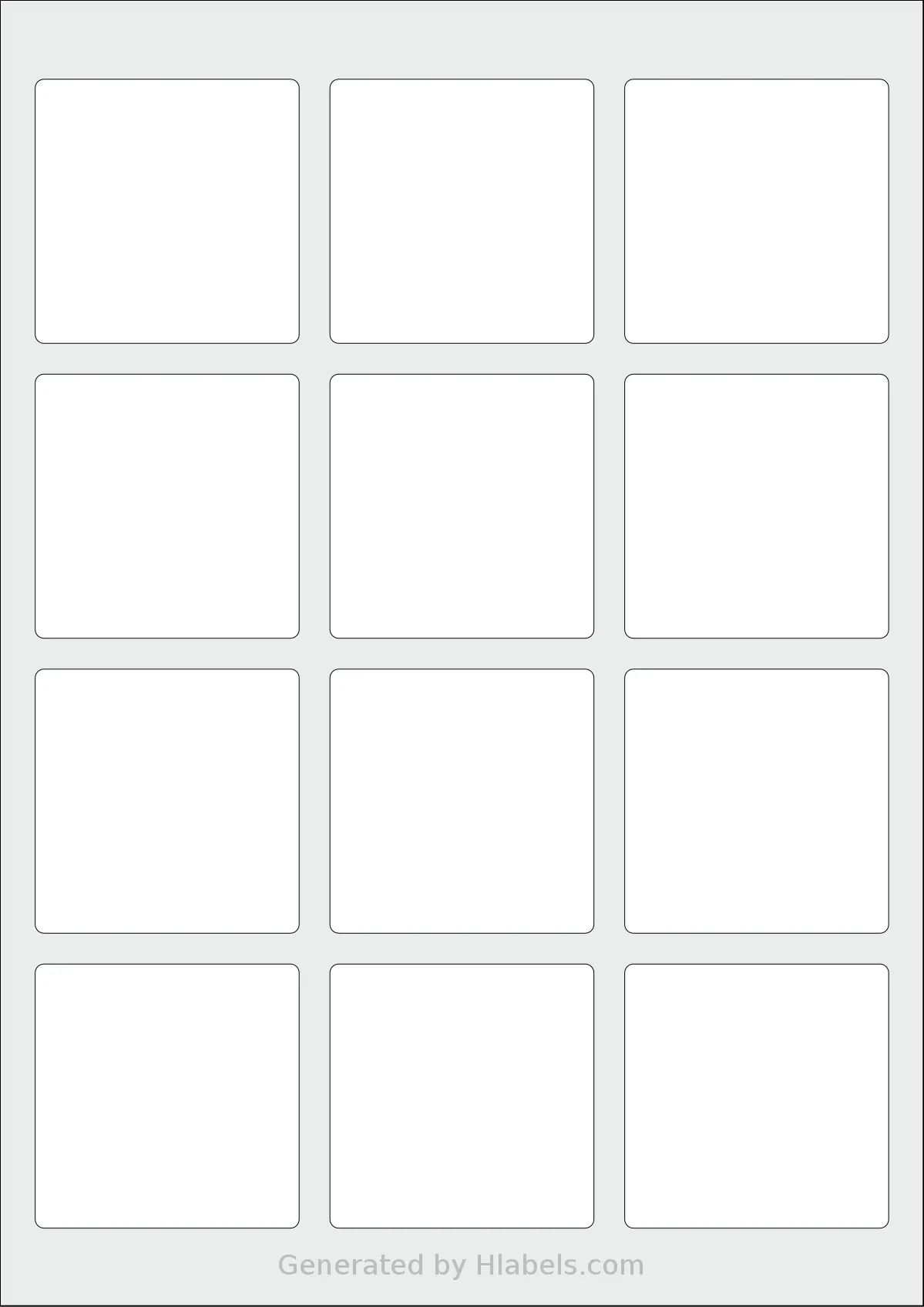 MrLabel® MR960 template with 12 square 60 x 60 millimeter labels per sheet, on A4-size adhesive blank label sheets.