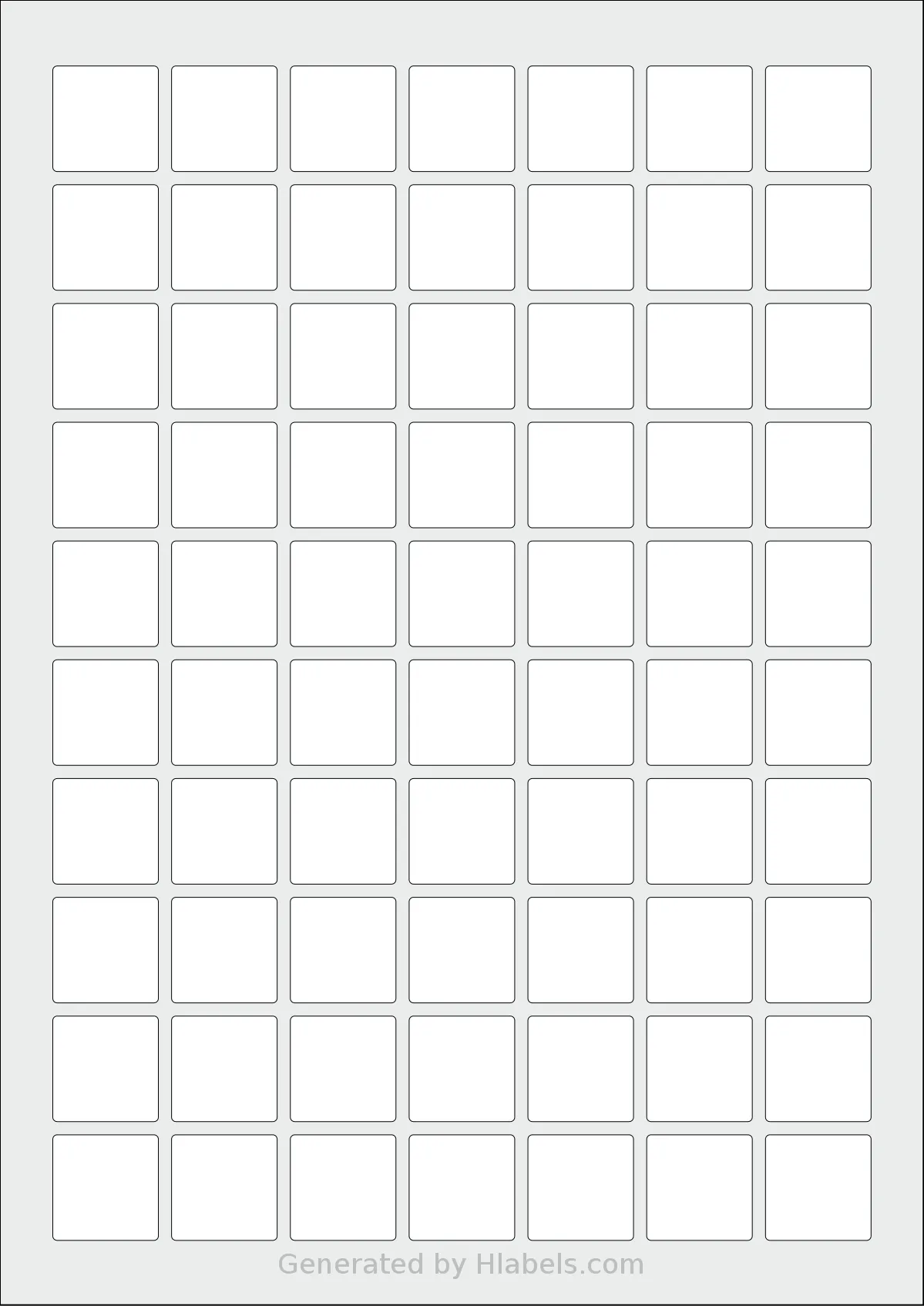 MrLabel® MR980 template with 70 square 24 x 24 millimeter labels per sheet, on A4-size adhesive blank label sheets.