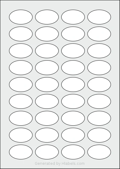 MrLabel® MR990 template with 36 oval 40.64 x 25.4 millimeter labels per sheet, on A4-size adhesive blank label sheets.