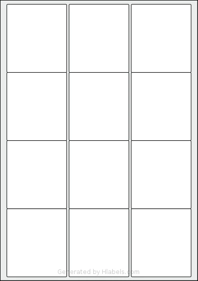 OnlineLabels® EU30010 template with 12 rectangular 63.5 x 72 millimeter labels per sheet, on A4-size adhesive blank label sheets.