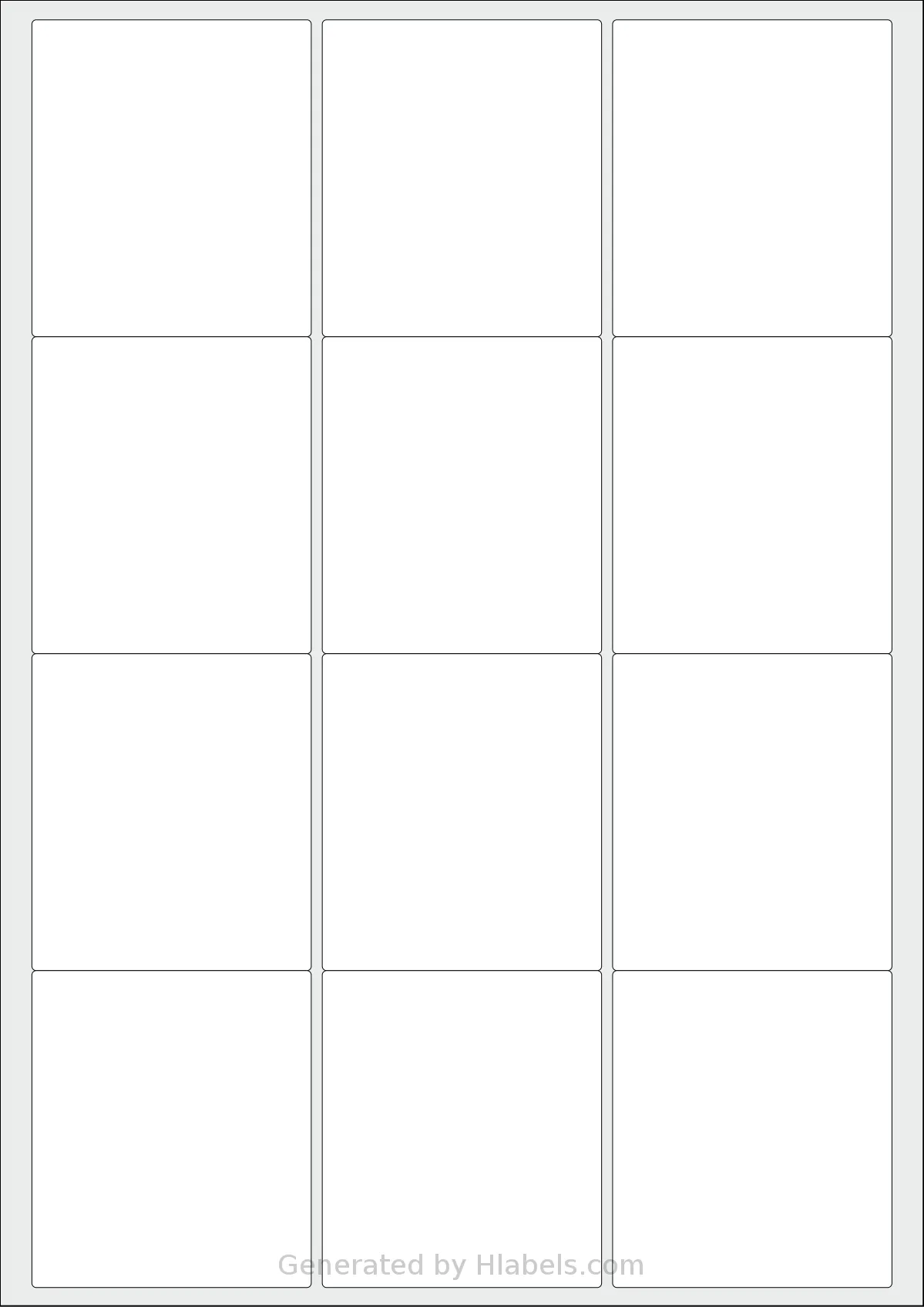 OnlineLabels® EU30010 template with 12 rectangular 63.5 x 72 millimeter labels per sheet, on A4-size adhesive blank label sheets.