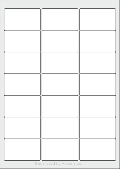 OnlineLabels® EU30015 template with 21 rectangular 63.5 x 38.1 millimeter labels per sheet, on A4-size adhesive blank label sheets.