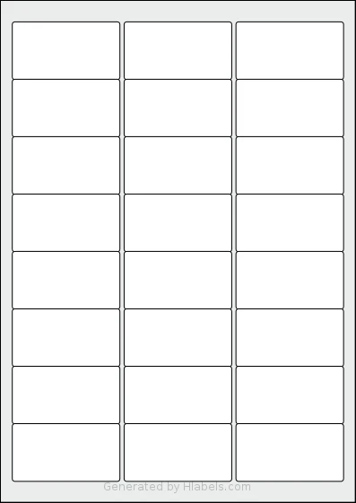 OnlineLabels® EU30016 template with 24 rectangular 63.5 x 34.08 millimeter labels per sheet, on A4-size adhesive blank label sheets.