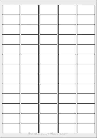 OnlineLabels® EU30019 template with 65 rectangular 38.1 x 21.2 millimeter labels per sheet, on A4-size adhesive blank label sheets.