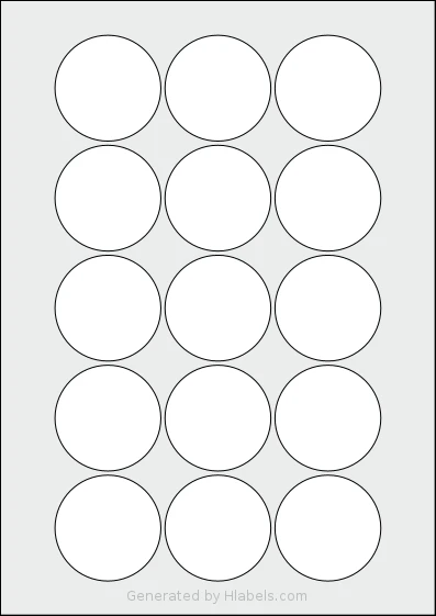 OnlineLabels® EU30022 template with 15 circle labels per sheet, each 51 millimeter in diameter, on A4-size adhesive blank label sheets.