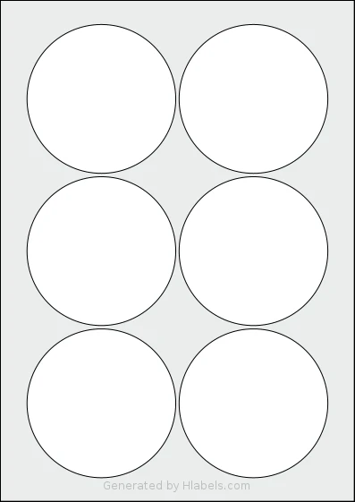 OnlineLabels® EU30024 template with 6 circle labels per sheet, each 88 millimeter in diameter, on A4-size adhesive blank label sheets.