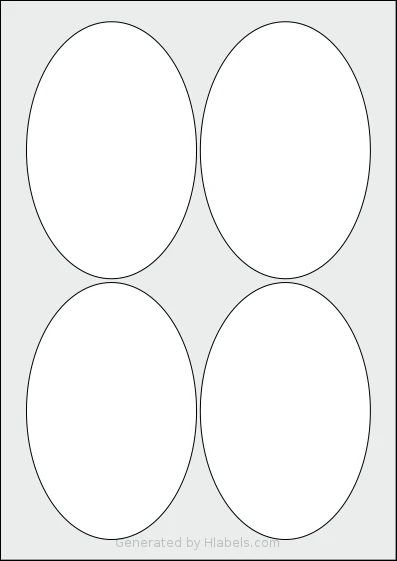 OnlineLabels® EU30025 template with 4 oval 90 x 136 millimeter labels per sheet, on A4-size adhesive blank label sheets.
