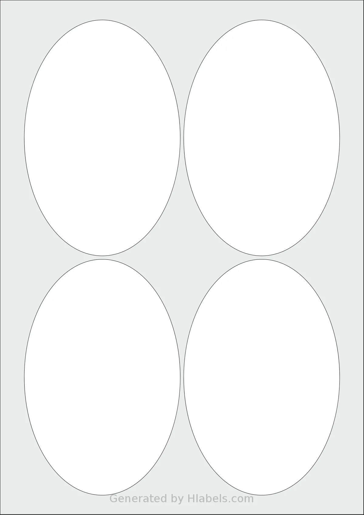 OnlineLabels® EU30025 template with 4 oval 90 x 136 millimeter labels per sheet, on A4-size adhesive blank label sheets.