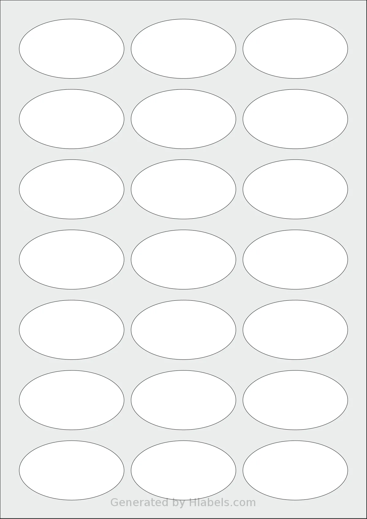 OnlineLabels® EU30026 template with 21 oval 60 x 34 millimeter labels per sheet, on A4-size adhesive blank label sheets.
