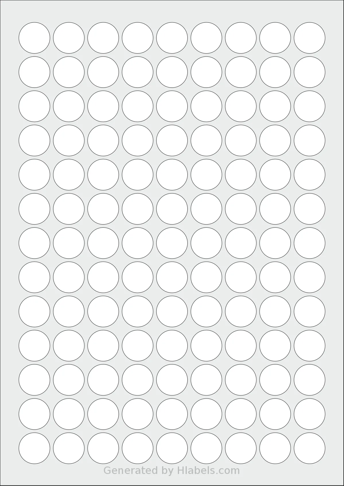OnlineLabels® EU30051 template with 117 circle labels per sheet, each 19 millimeter in diameter, on A4-size adhesive blank label sheets.
