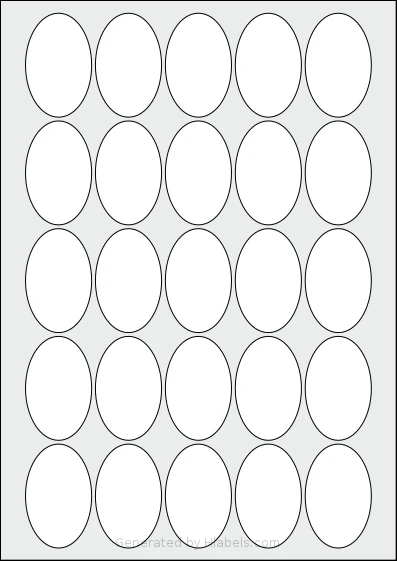 OnlineLabels® EU30055 template with 25 oval 35 x 55 millimeter labels per sheet, on A4-size adhesive blank label sheets.