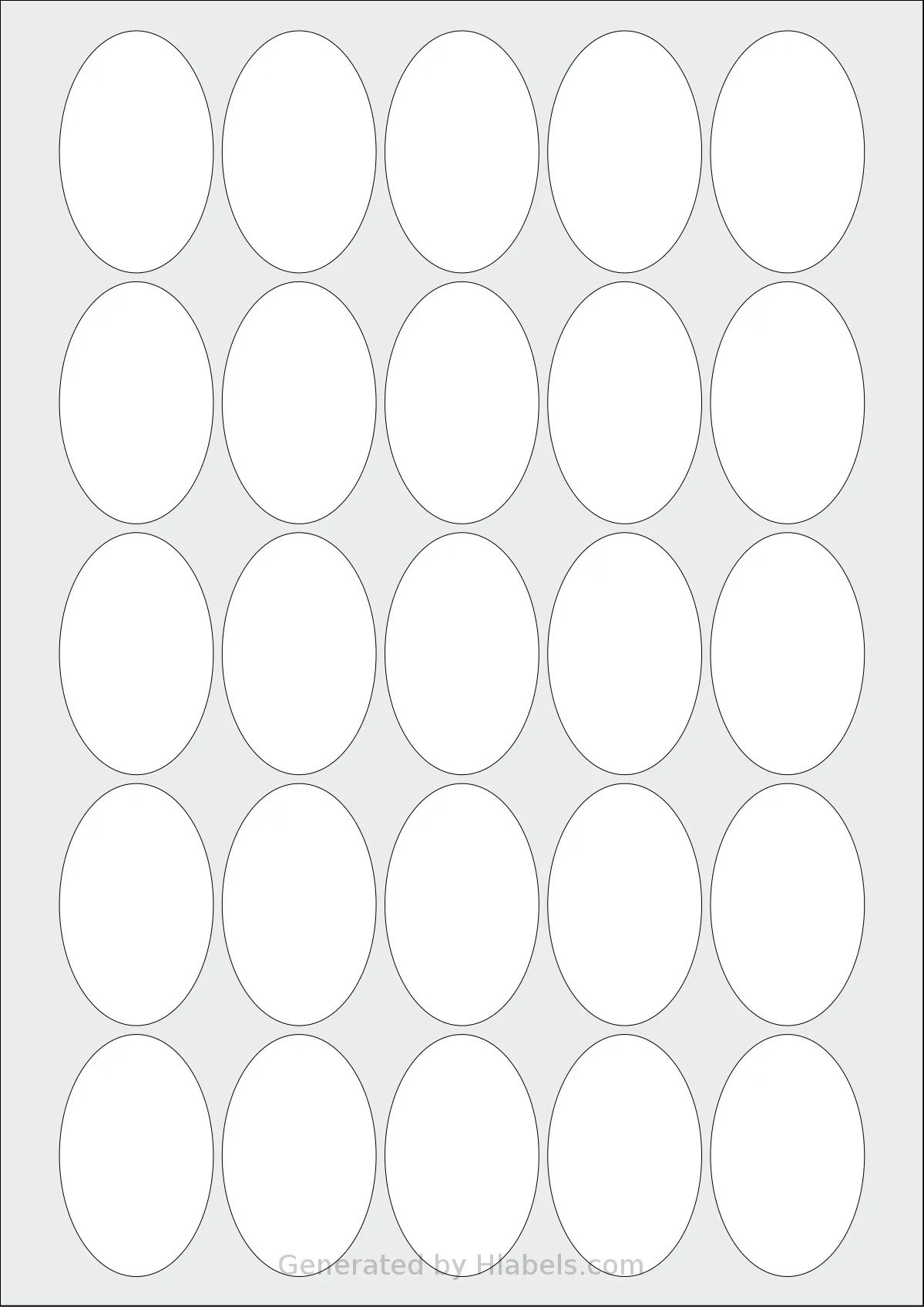 OnlineLabels® EU30055 template with 25 oval 35 x 55 millimeter labels per sheet, on A4-size adhesive blank label sheets.