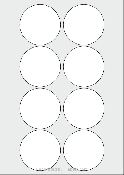 OnlineLabels® EU30061 template with 8 circle labels per sheet, each 69 millimeter in diameter, on A4-size adhesive blank label sheets.