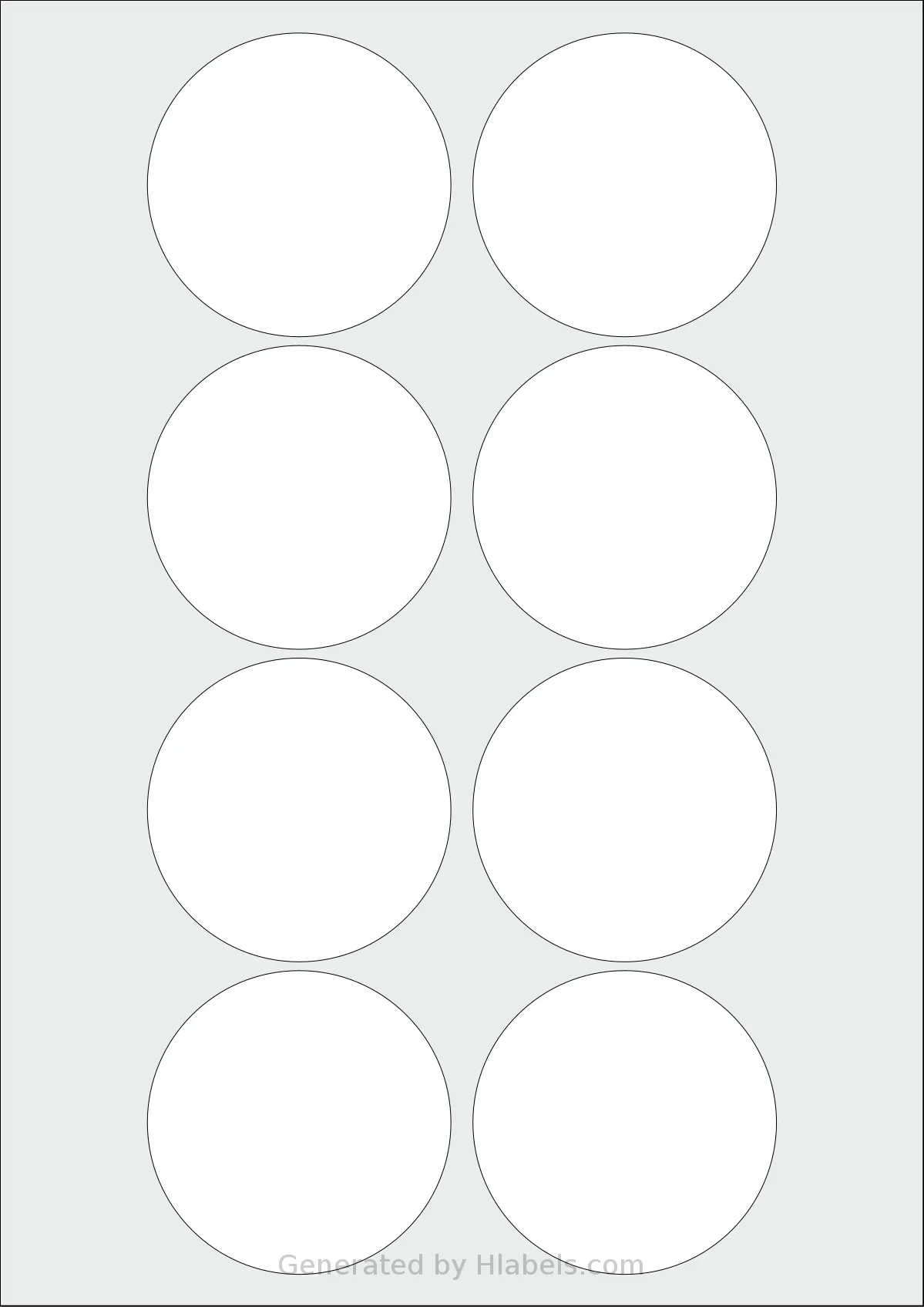 OnlineLabels® EU30061 template with 8 circle labels per sheet, each 69 millimeter in diameter, on A4-size adhesive blank label sheets.