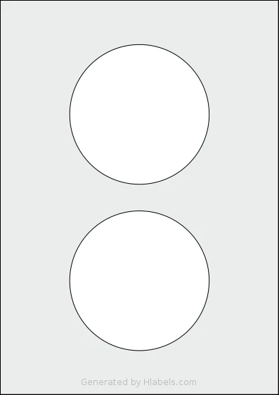 OnlineLabels® EU30063 template with 2 circle labels per sheet, each 105 millimeter in diameter, on A4-size adhesive blank label sheets.