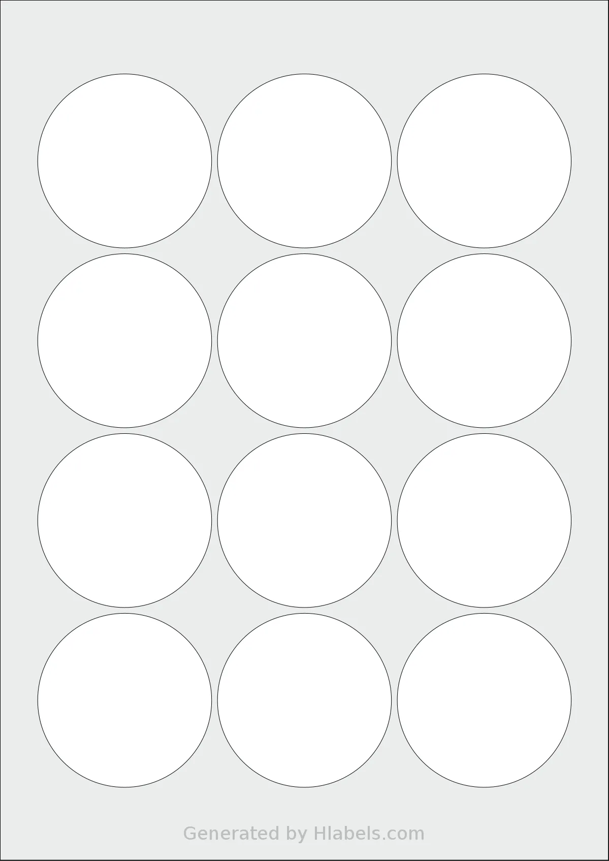 OnlineLabels® EU30065 template with 12 circle labels per sheet, each 60 millimeter in diameter, on A4-size adhesive blank label sheets.