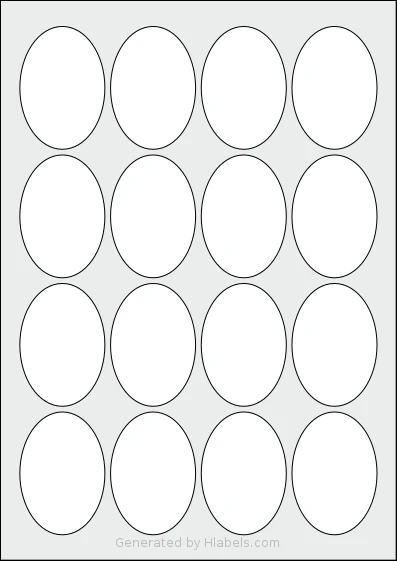 OnlineLabels® EU30066 template with 16 oval 45 x 65 millimeter labels per sheet, on A4-size adhesive blank label sheets.
