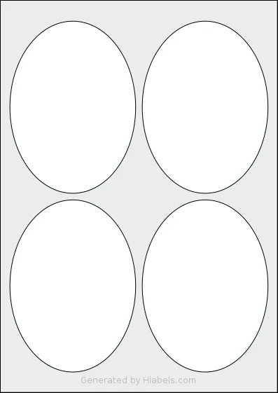 OnlineLabels® EU30075 template with 4 oval 95 x 130 millimeter labels per sheet, on A4-size adhesive blank label sheets.