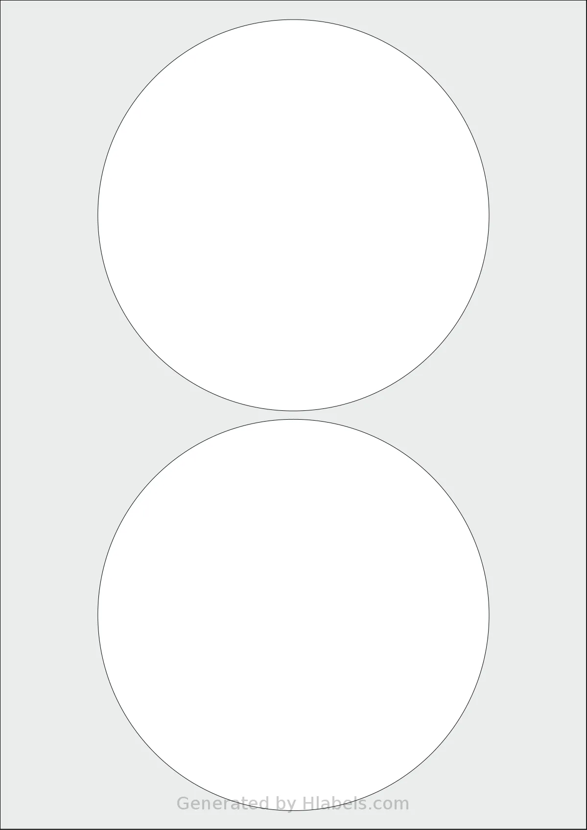 OnlineLabels® EU30077 template with 2 circle labels per sheet, each 140 millimeter in diameter, on A4-size adhesive blank label sheets.
