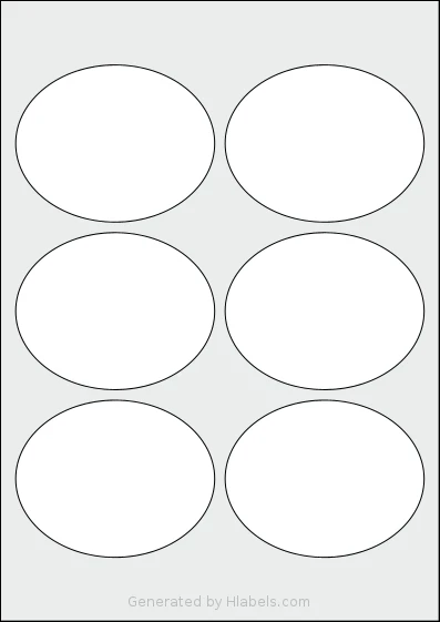 OnlineLabels® EU30080 template with 6 oval 95 x 75 millimeter labels per sheet, on A4-size adhesive blank label sheets.
