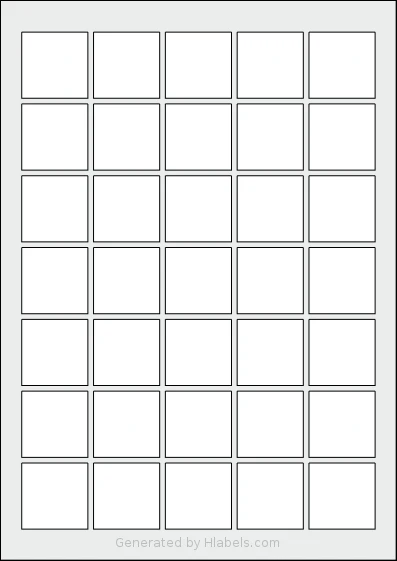 OnlineLabels® EU30082 template with 35 square 35 x 35 millimeter labels per sheet, on A4-size adhesive blank label sheets.