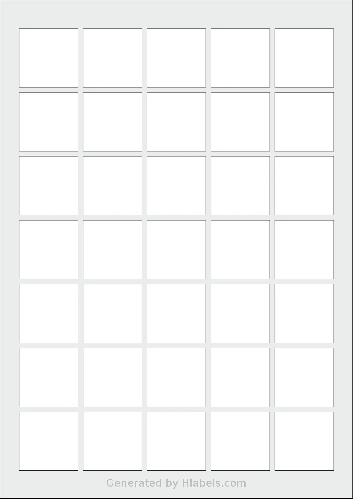 OnlineLabels® EU30082 template with 35 square 35 x 35 millimeter labels per sheet, on A4-size adhesive blank label sheets.
