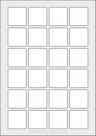 OnlineLabels® EU30092 template with 24 square 40 x 40 millimeter labels per sheet, on A4-size adhesive blank label sheets.