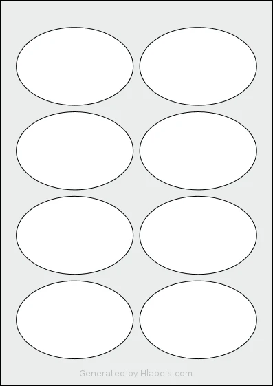 OnlineLabels® EU30099 template with 8 oval 90 x 60 millimeter labels per sheet, on A4-size adhesive blank label sheets.