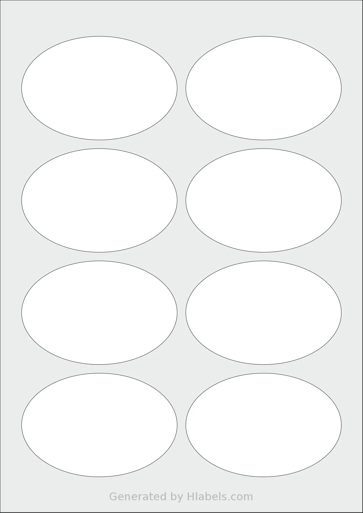 OnlineLabels® EU30099 template with 8 oval 90 x 60 millimeter labels per sheet, on A4-size adhesive blank label sheets.