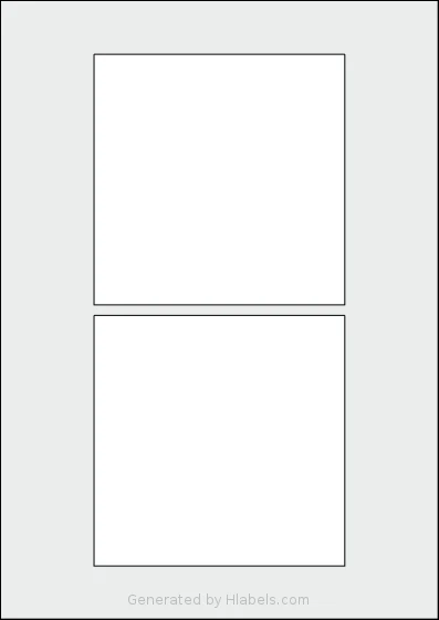 OnlineLabels® EU30101 template with 2 square 120 x 120 millimeter labels per sheet, on A4-size adhesive blank label sheets.