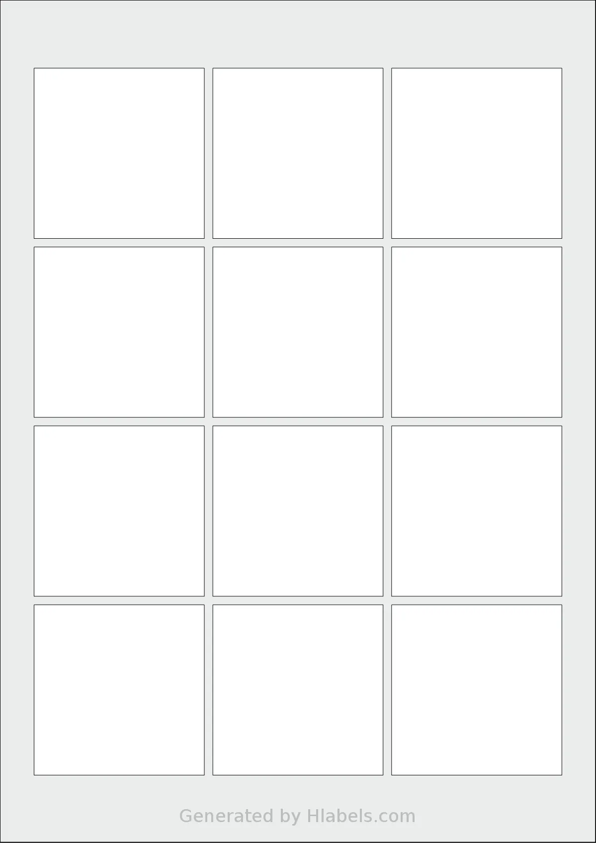 OnlineLabels® EU30102 template with 12 square 60 x 60 millimeter labels per sheet, on A4-size adhesive blank label sheets.