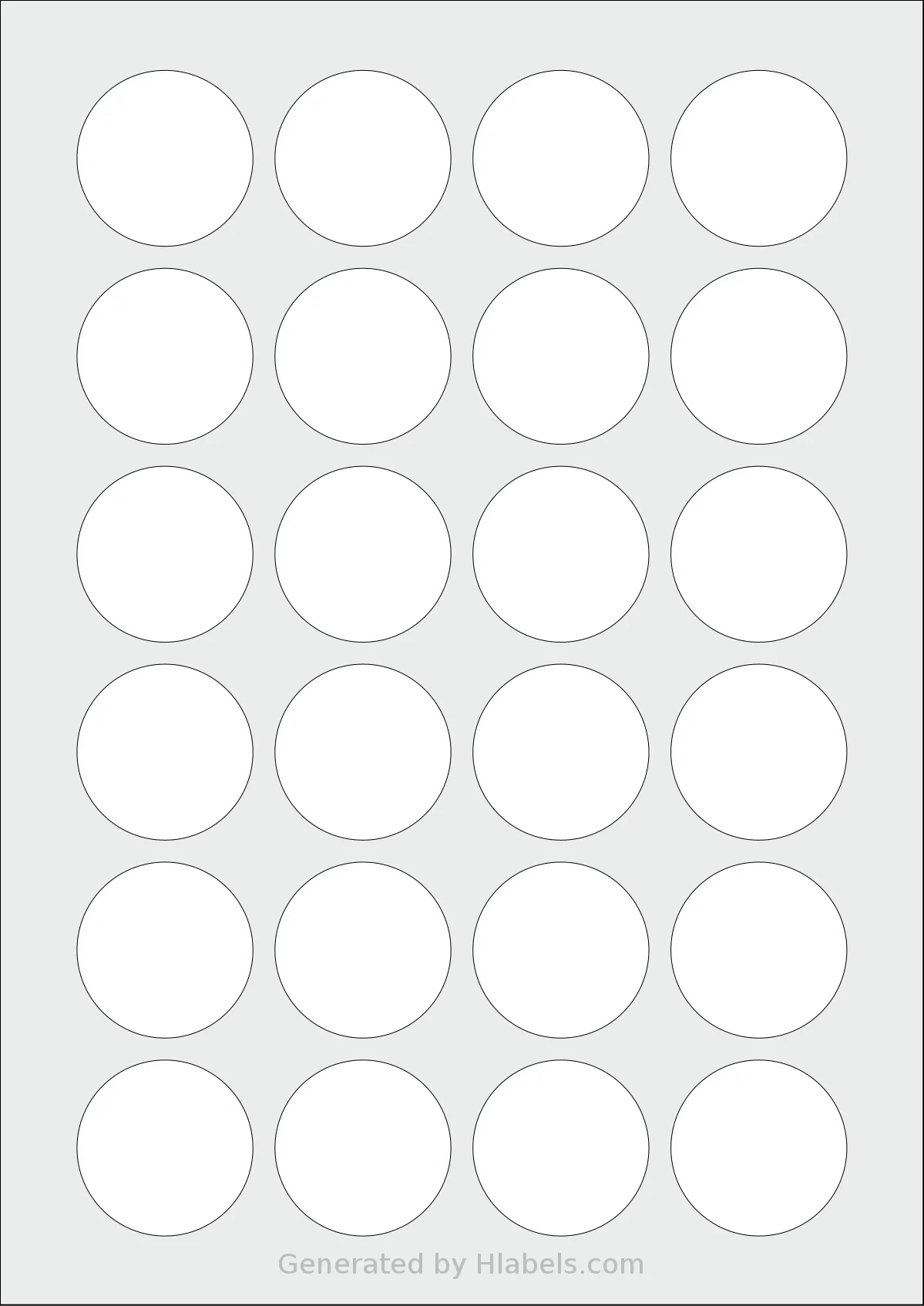 OnlineLabels® EU30109 template with 24 circle labels per sheet, each 40 millimeter in diameter, on A4-size adhesive blank label sheets.