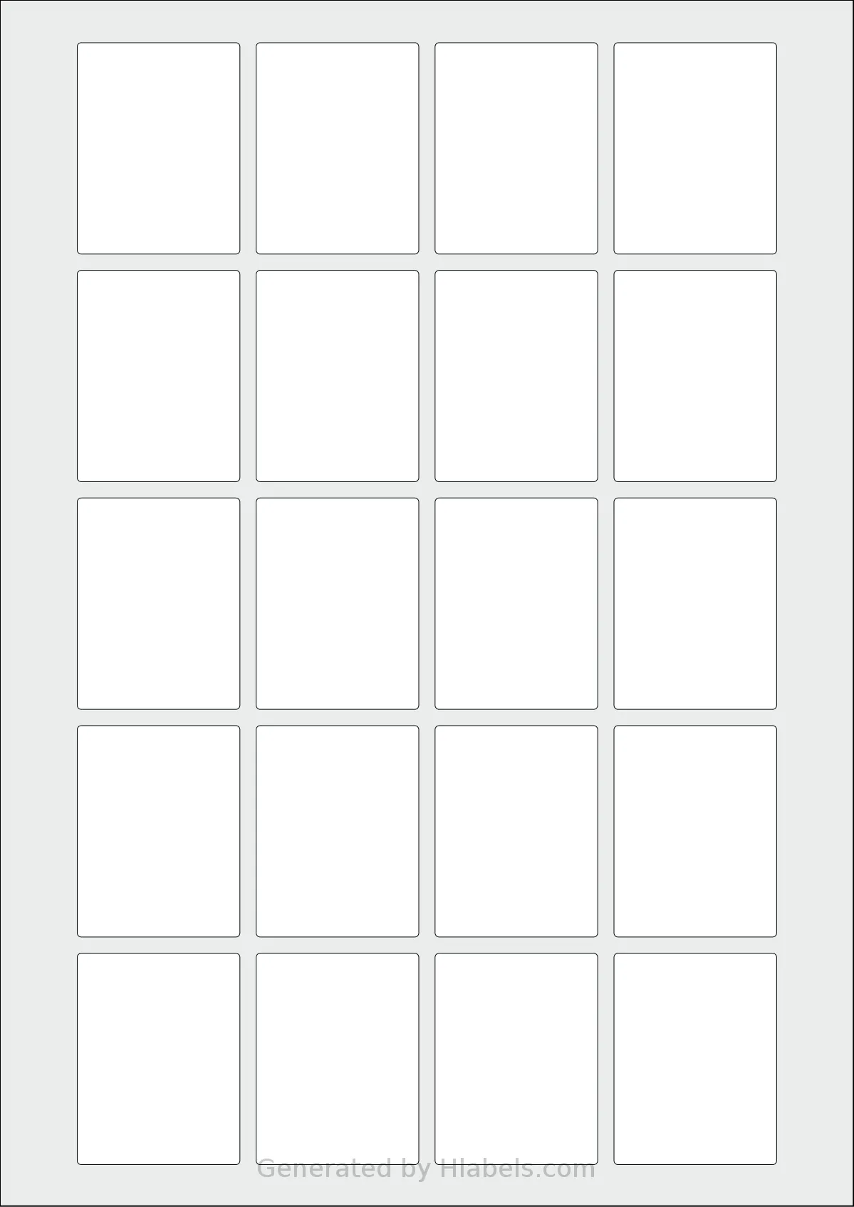 OnlineLabels® EU30116 template with 20 rectangular 40 x 52 millimeter labels per sheet, on A4-size adhesive blank label sheets.