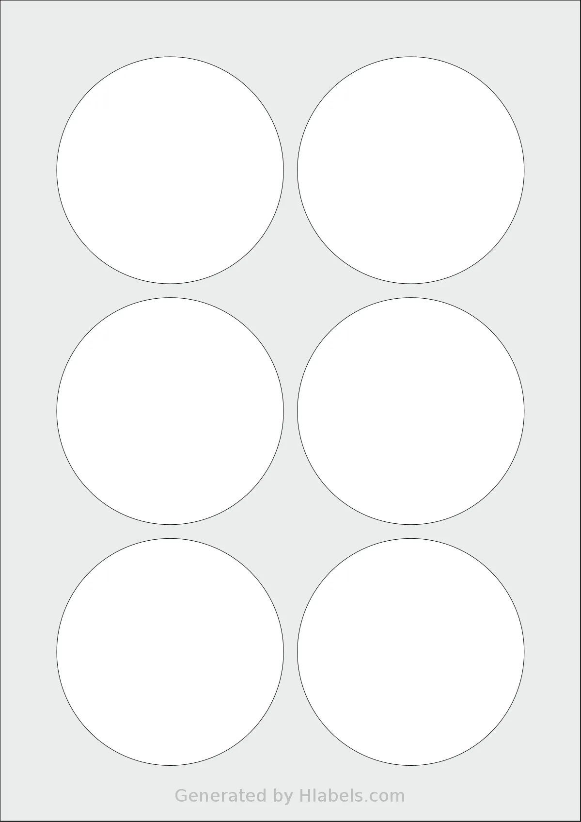 OnlineLabels® EU30122 template with 6 circle labels per sheet, each 82 millimeter in diameter, on A4-size adhesive blank label sheets.