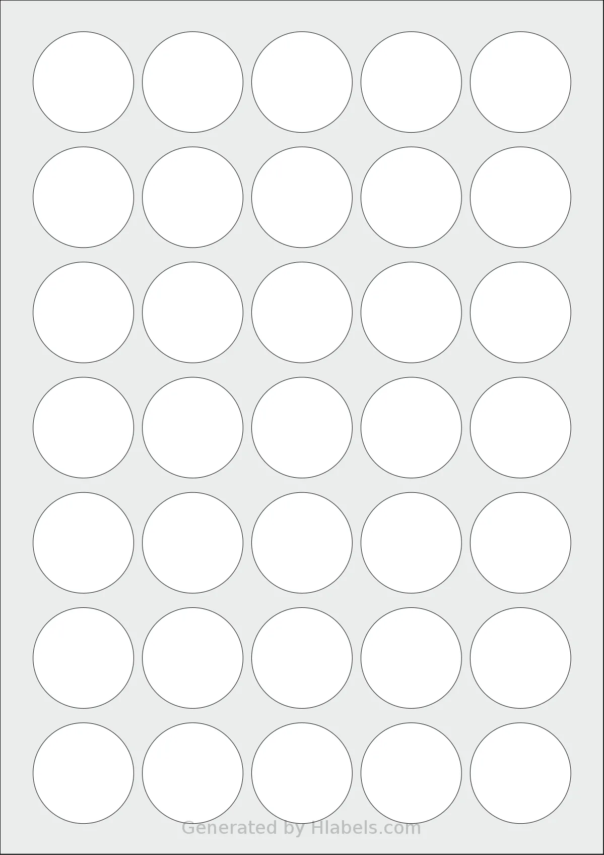 OnlineLabels® EU30123 template with 35 circle labels per sheet, each 35 millimeter in diameter, on A4-size adhesive blank label sheets.