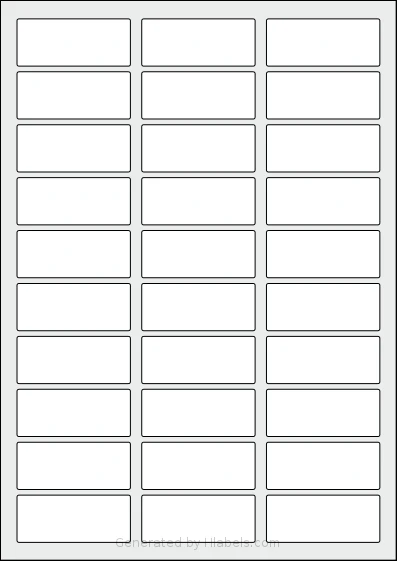 OnlineLabels® EU30124 template with 30 rectangular 60 x 25 millimeter labels per sheet, on A4-size adhesive blank label sheets.