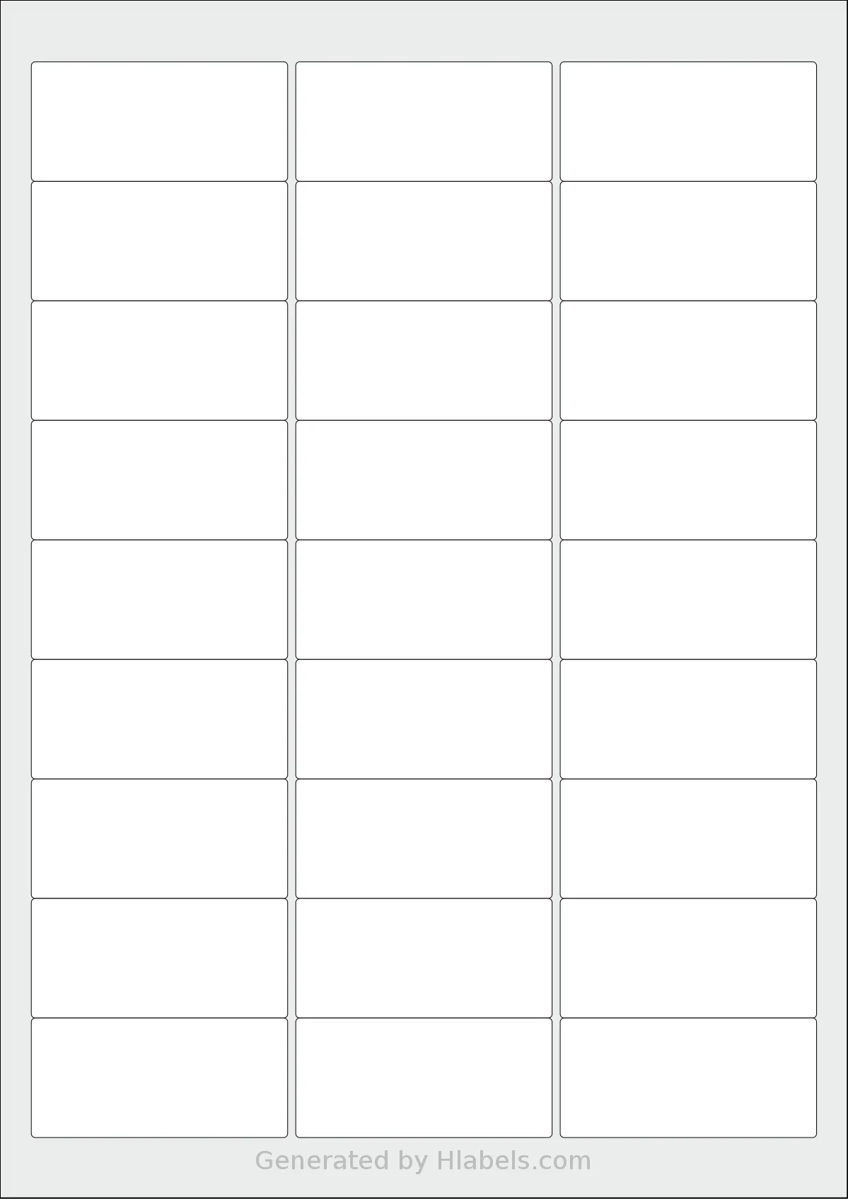 OnlineLabels® EU30161 template with 27 rectangular 63.5 x 29.6 millimeter labels per sheet, on A4-size adhesive blank label sheets.