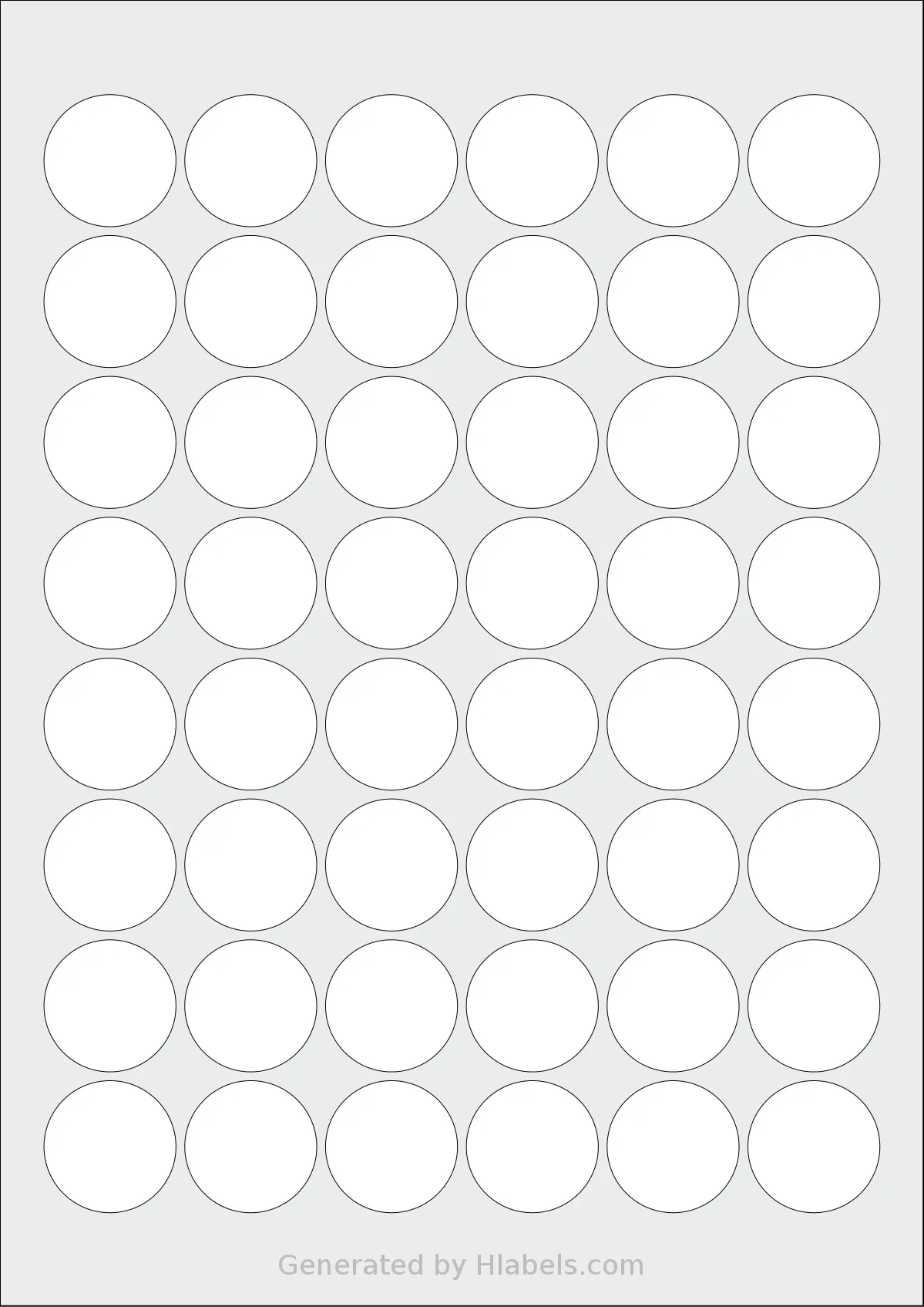 OnlineLabels® EU30166 template with 48 circle labels per sheet, each 30 millimeter in diameter, on A4-size adhesive blank label sheets.