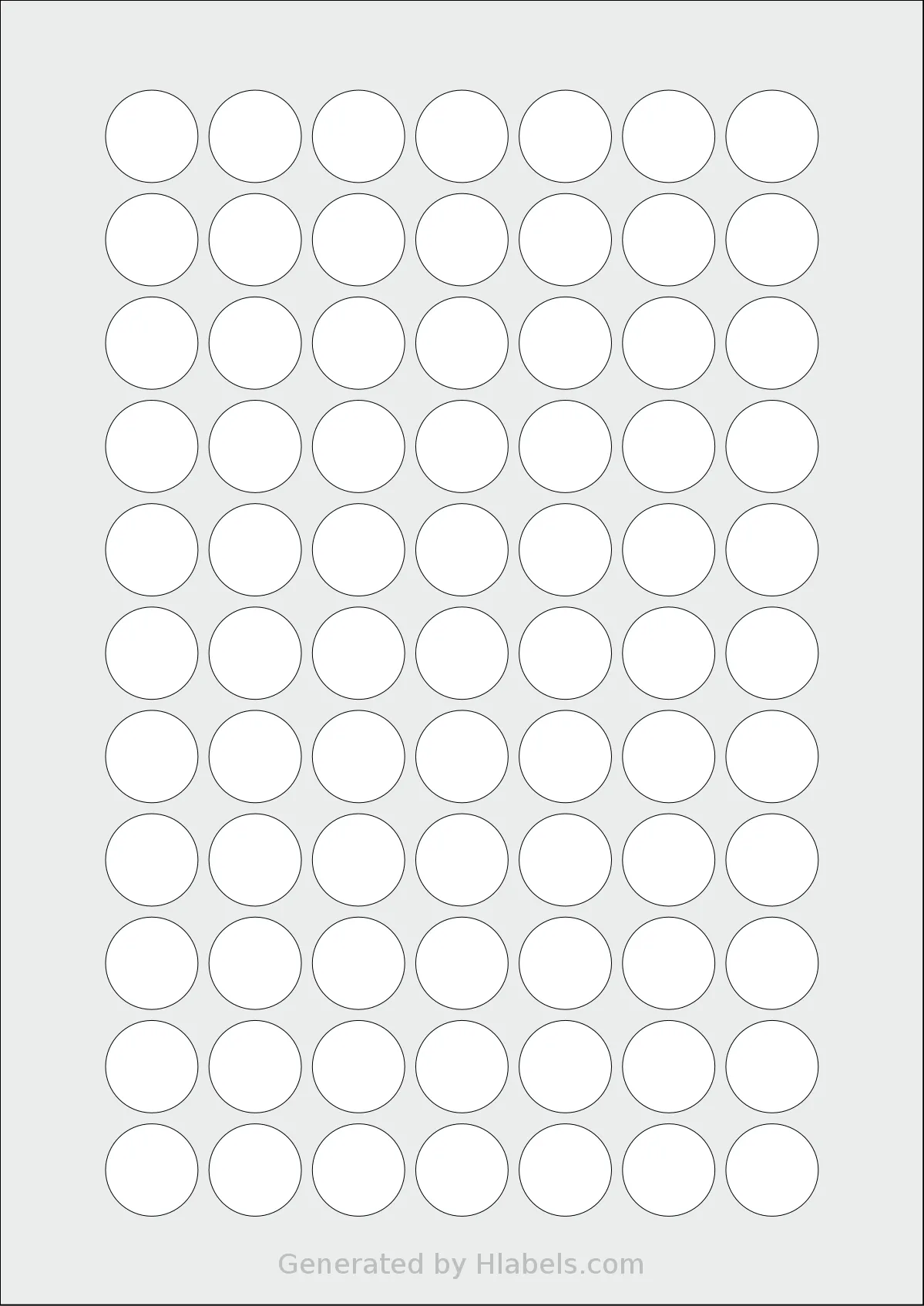 OnlineLabels® EU30169 template with 77 circle labels per sheet, each 21 millimeter in diameter, on A4-size adhesive blank label sheets.