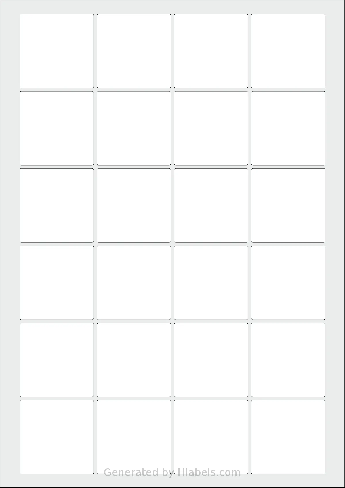 OnlineLabels® EU30176 template with 24 square 45 x 45 millimeter labels per sheet, on A4-size adhesive blank label sheets.