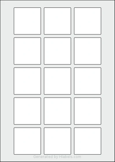 OnlineLabels® EU30177 template with 15 square 49 x 49 millimeter labels per sheet, on A4-size adhesive blank label sheets.