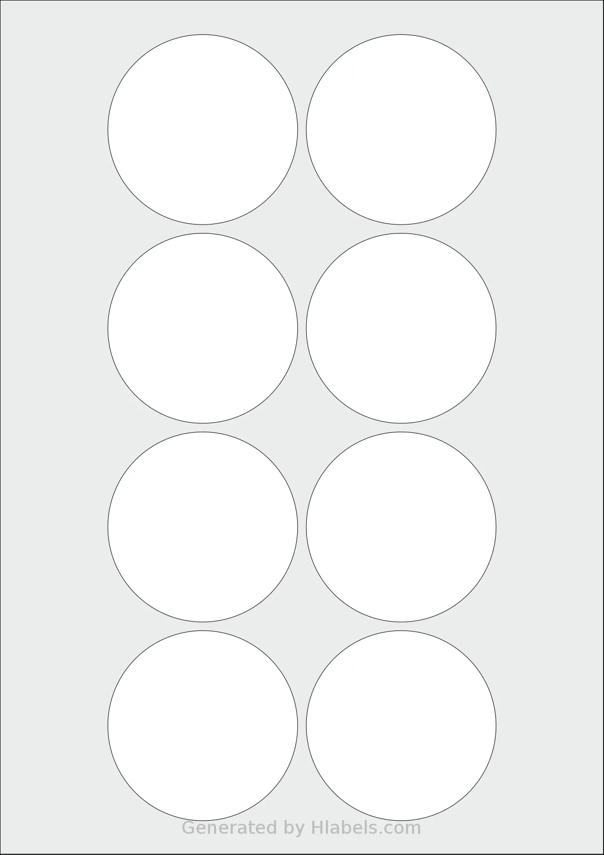 OnlineLabels® EU30300 template with 8 circle labels per sheet, each 66 millimeter in diameter, on A4-size adhesive blank label sheets.