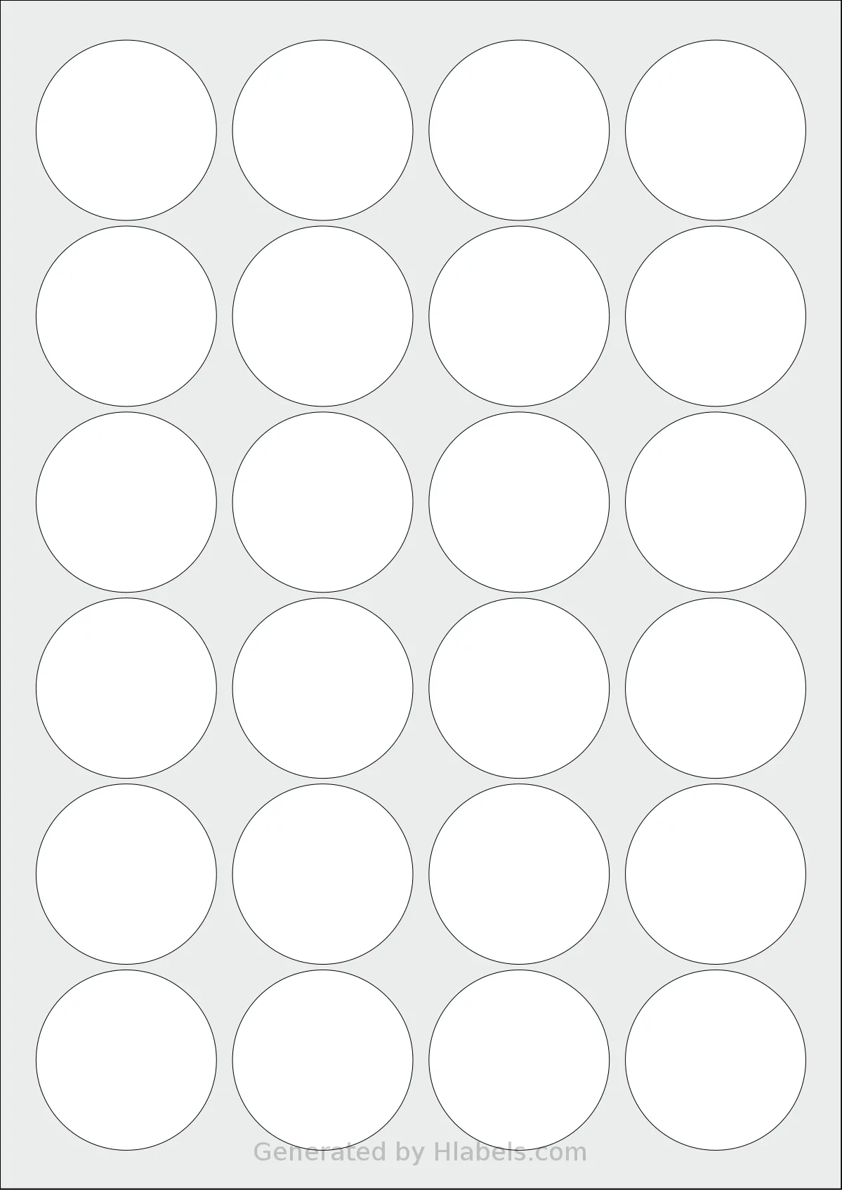 OnlineLabelsAU® 153 template with 24 circle labels per sheet, each 45 millimeter in diameter, on A4-size adhesive blank label sheets.
