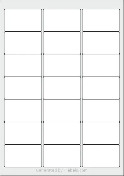 OnlineLabelsAU® WP21-1 Template OnlineLabelsAU® WP21-1 template with 21 rectangular 63.5 x 38.1 millimeter labels per sheet, on A4-size adhesive blank label sheets.