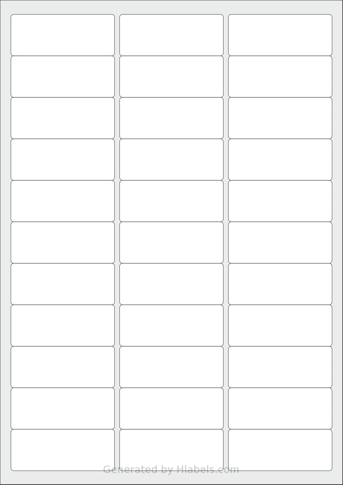 Pimaco® A4056 template with 33 rectangular 63.5 x 25.4 millimeter labels per sheet, on A4-size adhesive blank label sheets.