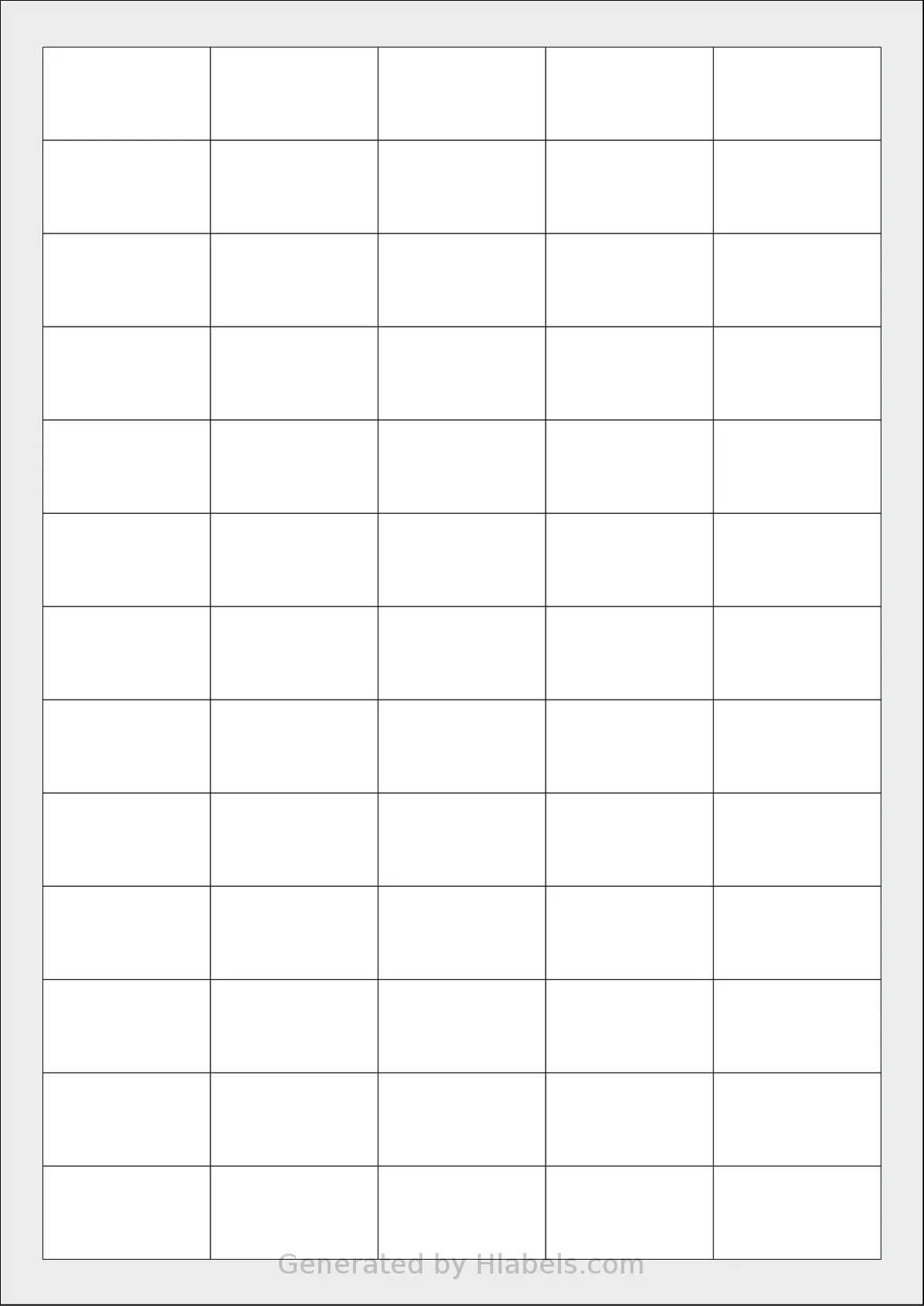 Printation® 1367619-NP template with 65 rectangular 38.1 x 21.2 millimeter labels per sheet, on A4-size adhesive blank label sheets.