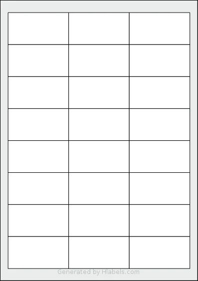 Printation® 1367697-GP template with 24 rectangular 64.3 x 33.8 millimeter labels per sheet, on A4-size adhesive blank label sheets.