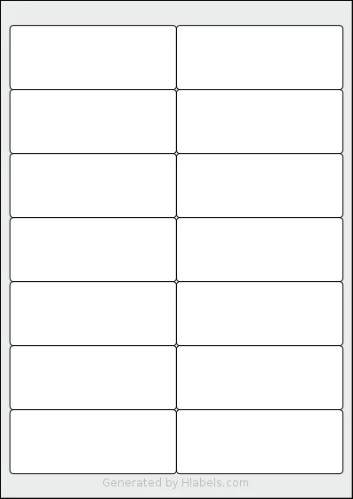 Printation® 1367786-GP template with 14 rectangular 99.1 x 38.1 millimeter labels per sheet, on A4-size adhesive blank label sheets.